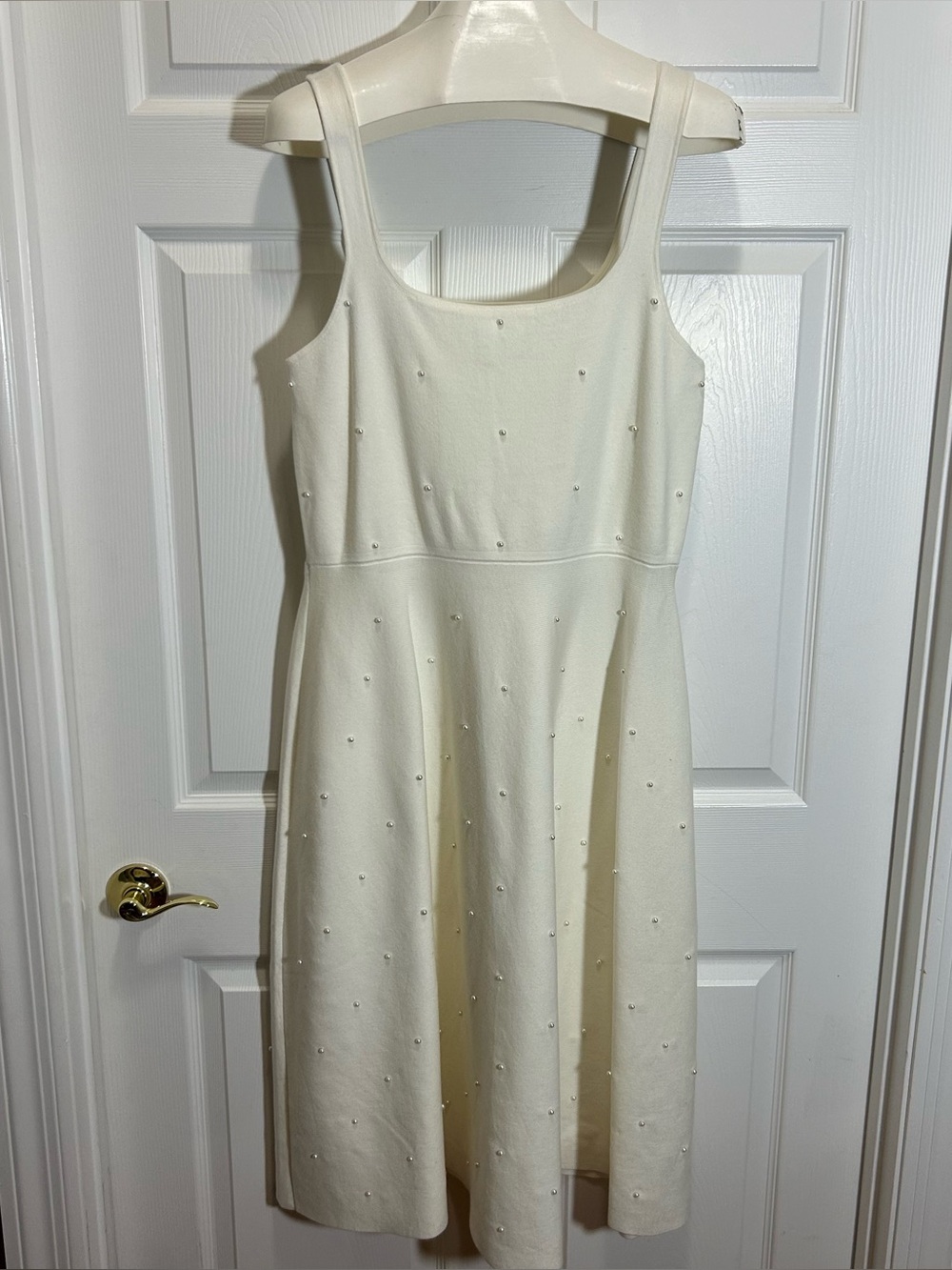 Free Assembly Ivory Pearl-Embellished Sleeveless Dress
